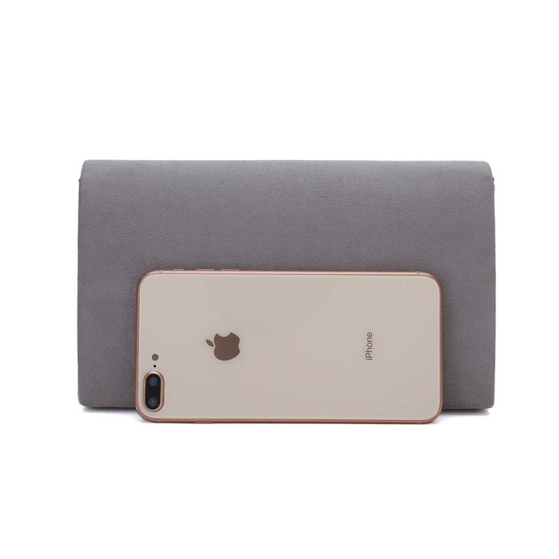 CHARMING TAILOR Faux Suede Clutch Bag Elegant Metal Binding Evening Purse for Wedding/Prom/Black-Tie Events (Grey) - Image 4